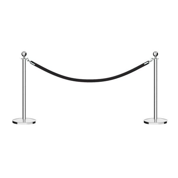 Montour Line Stanchion Post and Rope Kit Pol.Steel, 2 Ball Top1 Black Rope C-Kit-2-PS-BA-1-PVR-BK-PS
